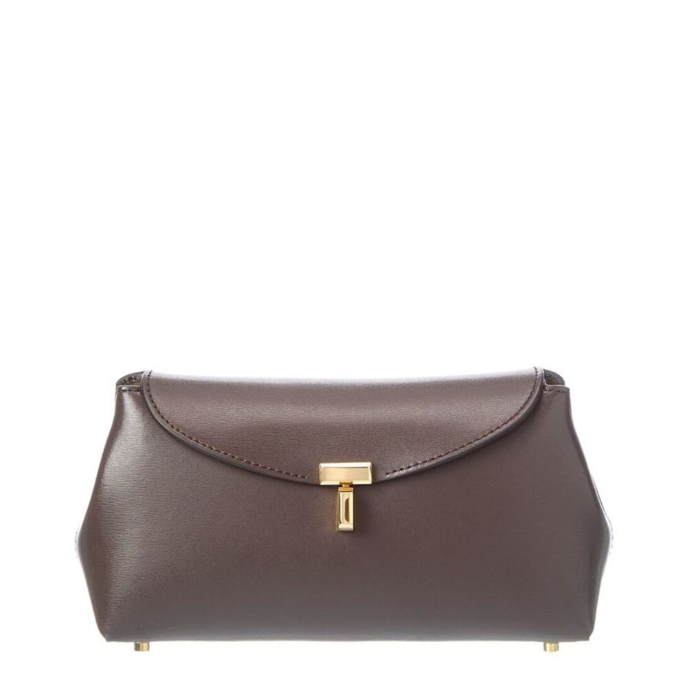 Toteme T Lock Mini Leather Clutch, Brown
